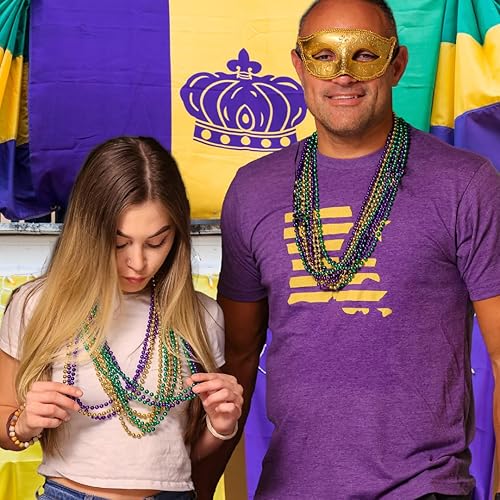 Miniatura 7 de THE MARDI GRAS KREWE Cuentas de Mardi Gras, 33 pulgadas, 0.276 in, 120 collares (morado, verde, dorado), paquete a granel para recuerdos de fiesta,