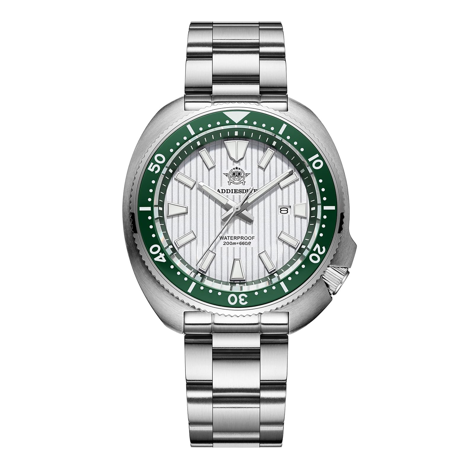 ADDIESDIVE Reloj de Buceo para Hombres 200m Cristal de Zafiro Esfera con Patrón 3D de Persianas Bisel de Cerámica Luminoso Movimiento de Cuarzo japonés Reloj de Acero Inoxidable AD2507