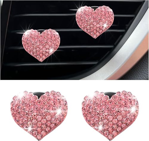 Osilly Clips de ventilación para ambientadores de automóvil, 2 piezas de clip de salida de aire acondicionado con dije de corazón brillante, difusor