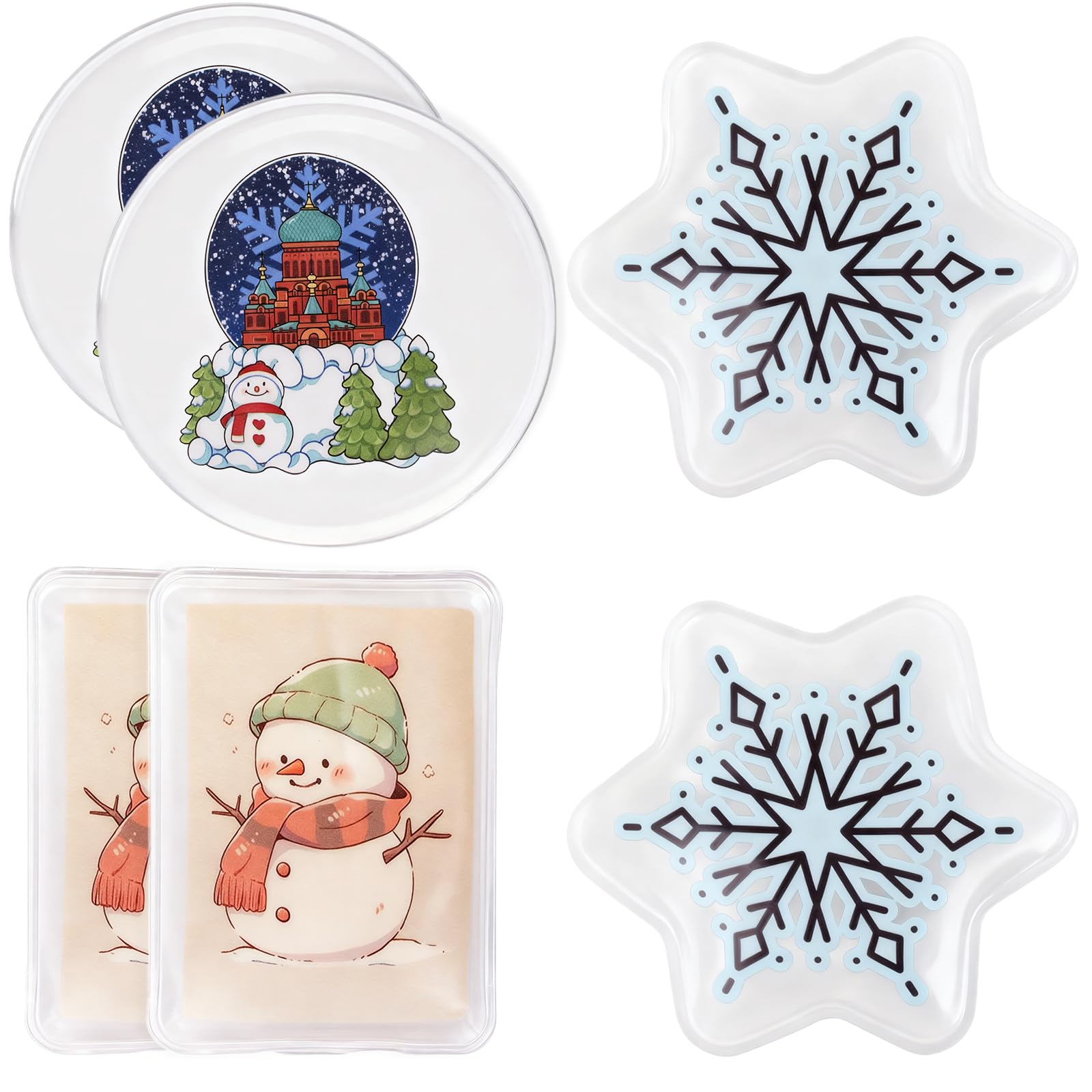 6 x Weihnachts-Handwärmer, wiederverwendbar, mit Schnappverschluss, tragbar, dauerhafte Heizung, Handheizung, Beutel, Gel, niedlich, lang anhaltende Wärme für Camping, Outdoor-Weihnachtsmuster, für