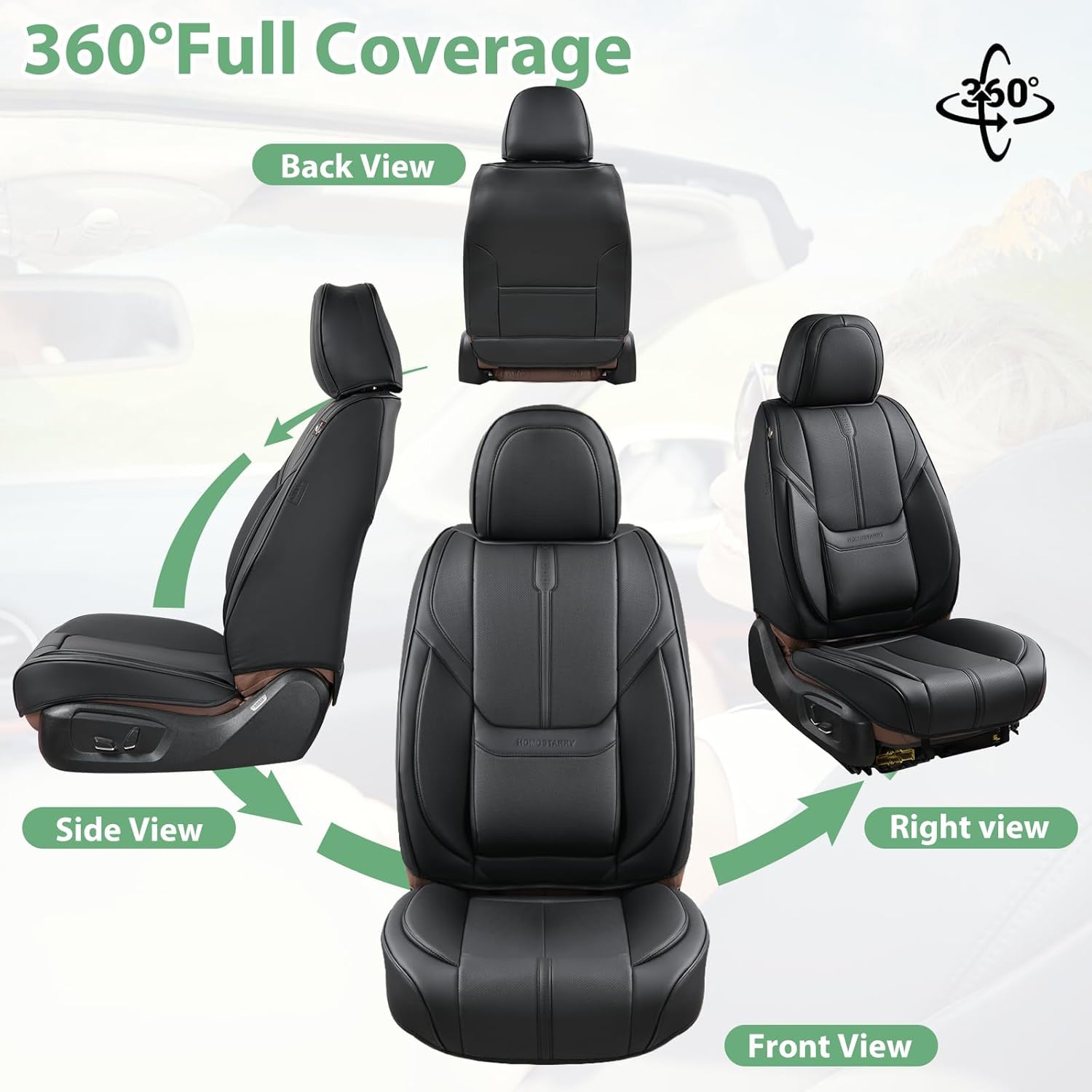 Couvre-Sièges De Voiture en Cuir, Coussin De Siège Imperméable Compatible avec Airbag, Protège-Sièges Universel pour La Plupart des SUV, Berlines Et Camions (Noir, Ensemble Complet)