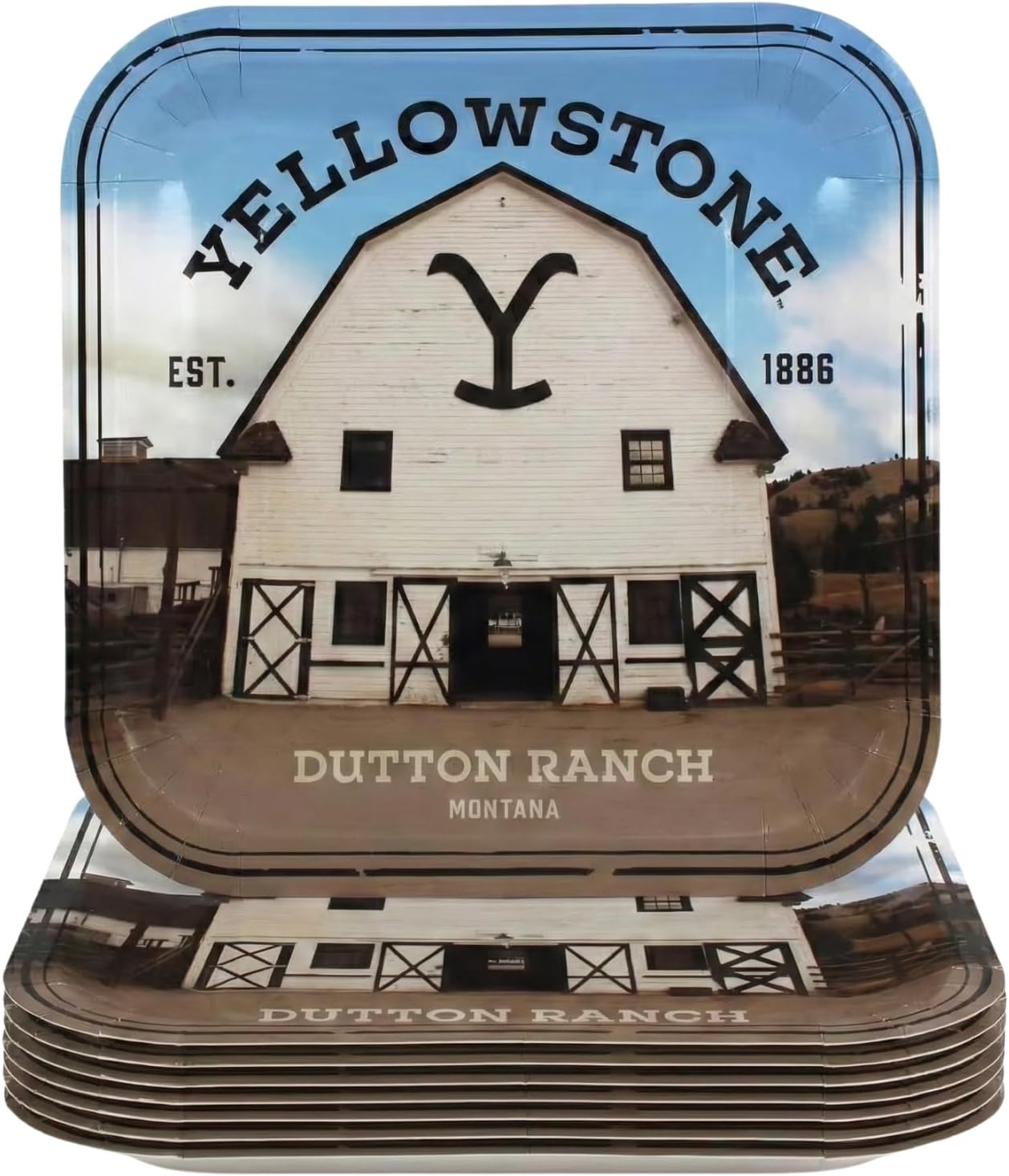Yellowstone-Themed Square Paper Dinner Plates, 9 Inches, 8 Count – Western Style Disposable Party Plates