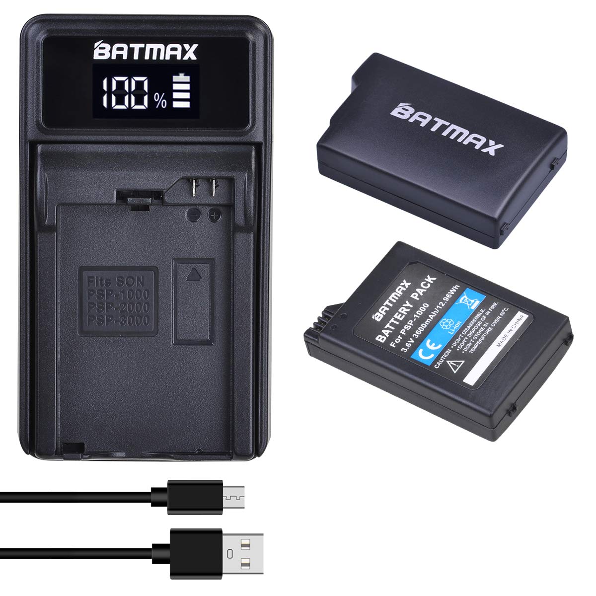 Batmax 2Pièces Batterie et LED USB Chargeur Compatible avec Sony PSP1000 séries PSP1001 PSP1002 PSP1003 PSP1004 PSP1005 PSP1006 PSP1007 PSP1008 PSP-110 Console PSP Fat