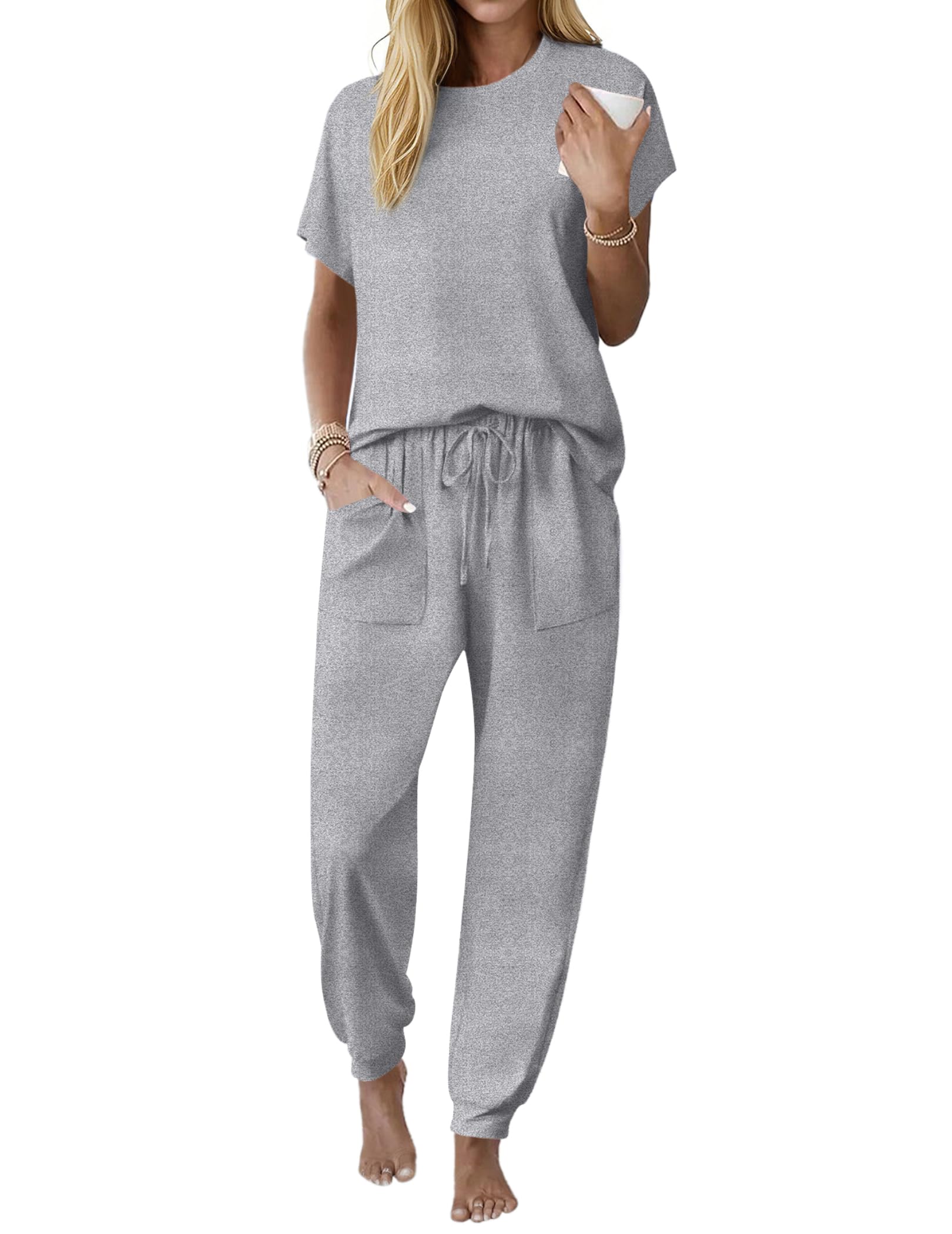 Ekouaer Womens Pajama Sets 100% Cotton Pjs 2 Piece Jogger Pants Lounge Sets