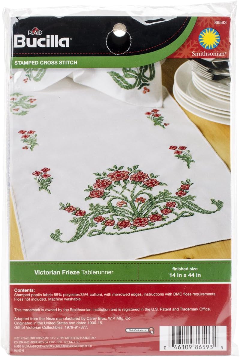 Bucilla Stamped Cross Stitch Table Runner Kit, Victorian Frieze, 86593 Size 14-Inch by 44-Inch
