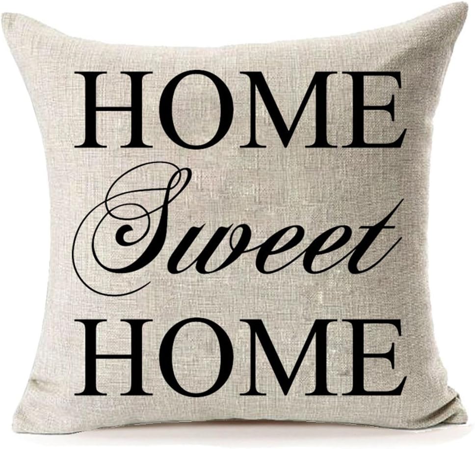 LEIOH Cotton Linen Sofa Pillow Covers Home Decor Design Home Sweet Home Pattern Throw Pillow Case Cushion Covers 18 X 18 Inch