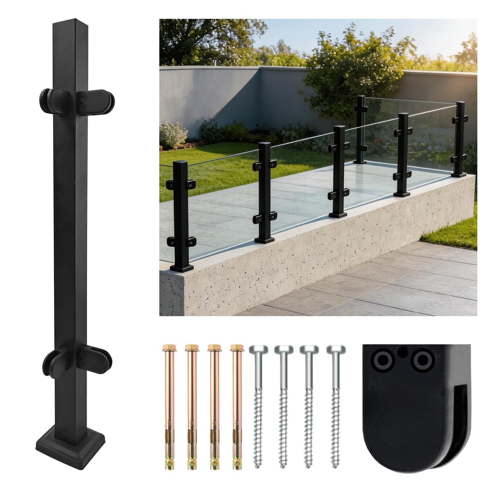Poteau d'angle en verre de 85 cm, système de poteaux de balustrade en acier inoxydable 304 avec pince pour intérieur et extérieur, balustrade de terrasse, balcon, grenier, escalier (poteau