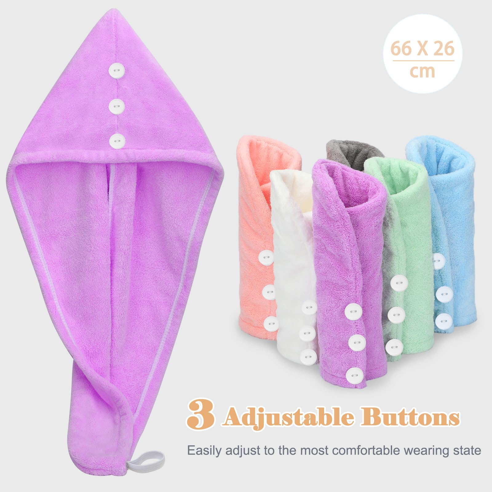 3 Asciugamani Capelli In Microfibra - Turbante Anti-Crespo Con Bottoni | Rapido Assorbimento Per Donne E Bambini - Foto 2