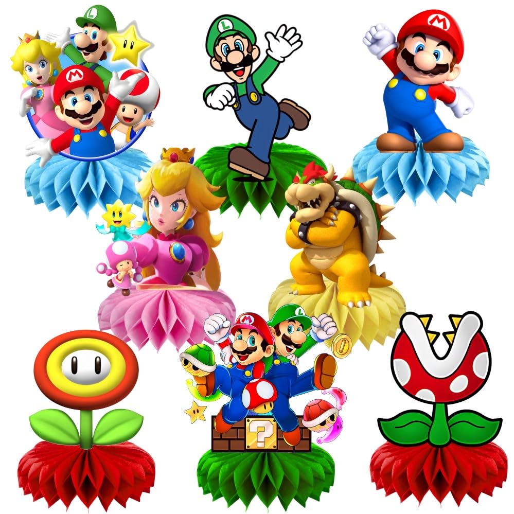 8Pcs Mario Table Centerpiece Birthday Party Supplies Double Side Table Decorations for Mario Themed...
