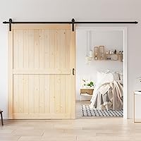 Vista 15 de Losa de puerta corredera de madera de granero de 48 x 84 pulgadas (puerta doble de 24 x 84 pulgadas) con kit de herramientas de 8 pies, requiere un
