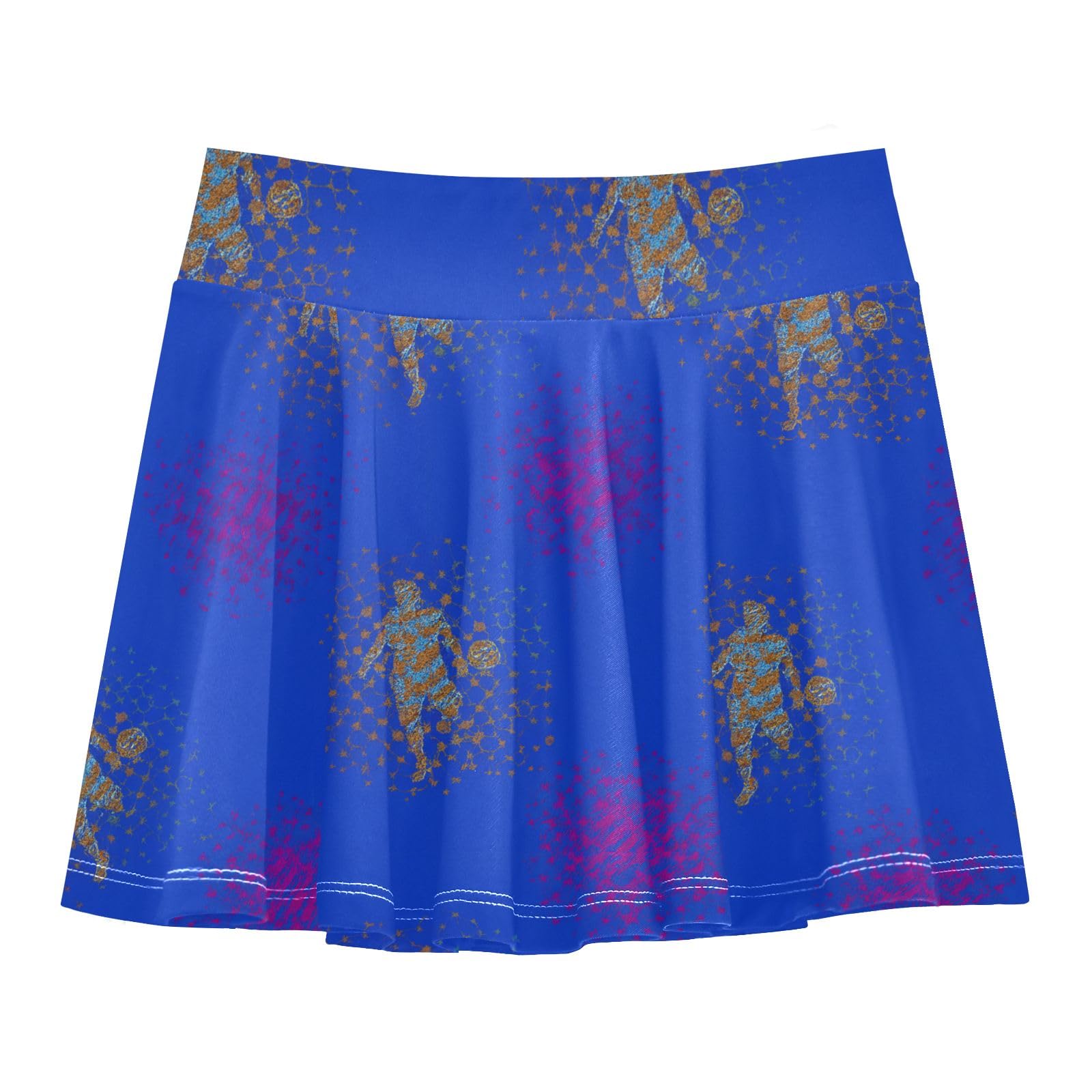 Cartoon Football Player Blue Girls' Athletic Skorts Tennis Cheer Skirt Pleated Active Skirts with Shorts Size 7-8