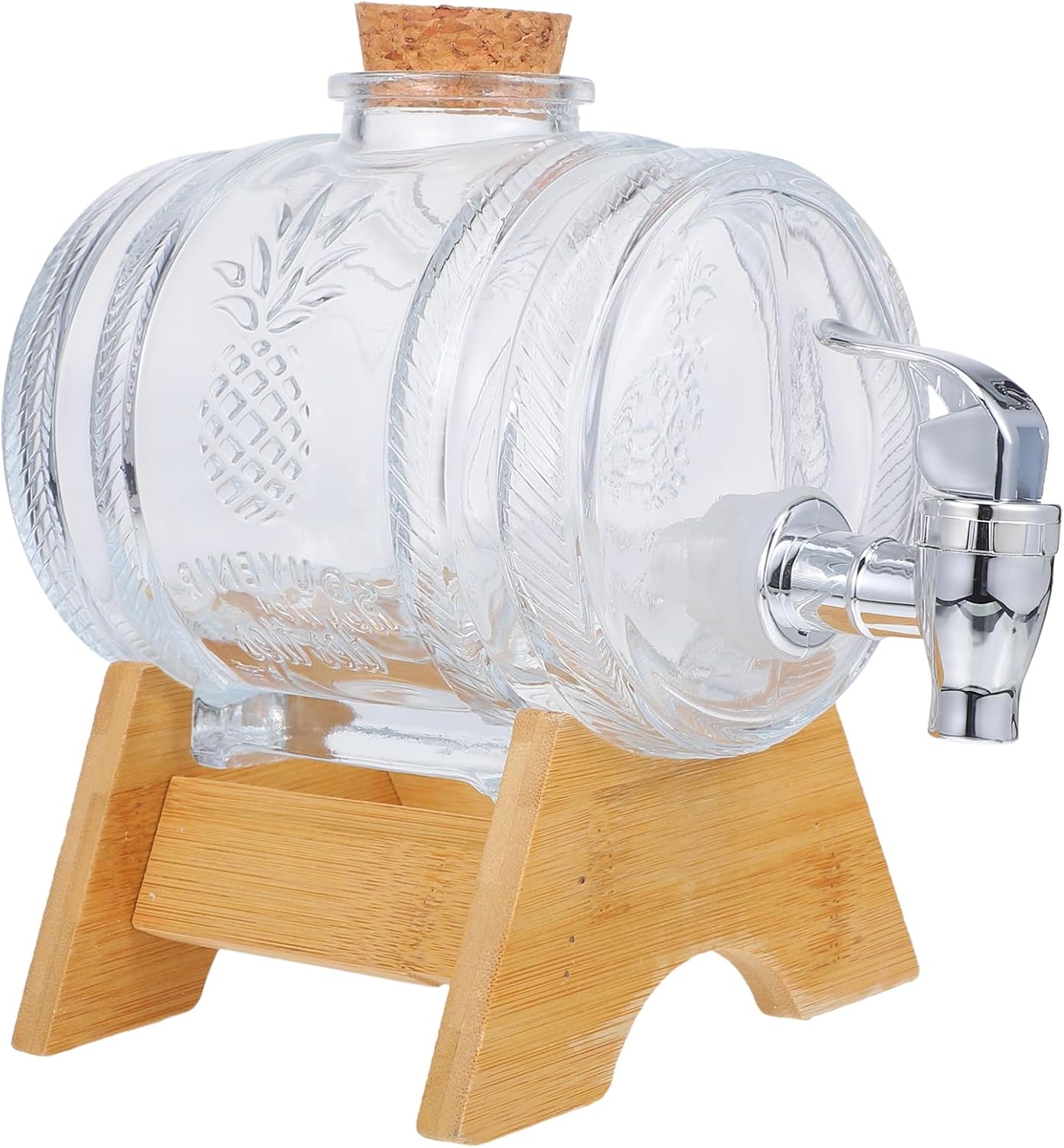 Alipis Glass Wine Barrel Dispenser with Bamboo Rack and Practical Faucet Storing and Dispensing Brandy Whisky Vodka Rum Elegant Drink Barrel for Home Use and Parties