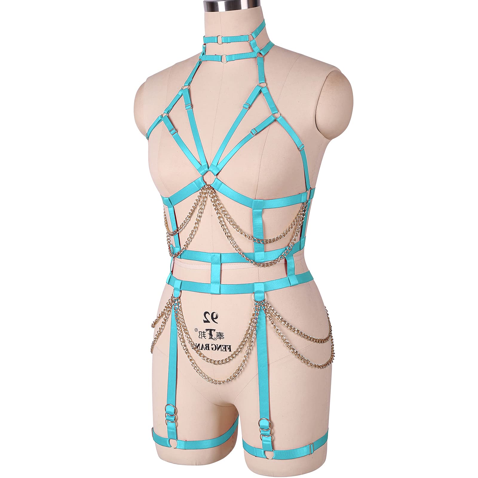 Arnés de Cadena de Cuerpo Punk para Mujer, lencería, Jaula Completa, Correa para el Pecho, Liga, Tejido elástico gótico, Halloween Rave