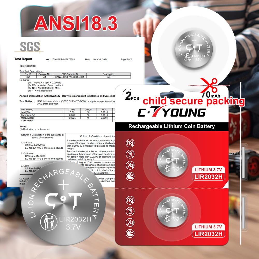 LIR2032 Akku Wiederaufladbarer Batterieladegerät mit hoher Kapazität 3,7V 70mA und 4 Stück Knopfzellen - Ersatz für Coin Cell Lithium ML2032 （mit Verschließbarem Aufbewahrungsbox für mehr Sicherhei