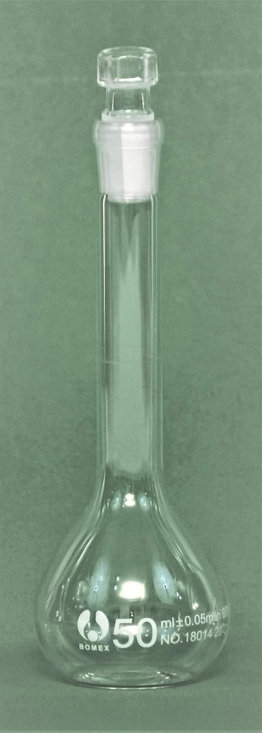 50ml Volumetric Flask, Class A, Glass Stopper, 3.3 Borosilicate Glass, Heavy Duty. Quantity 12.