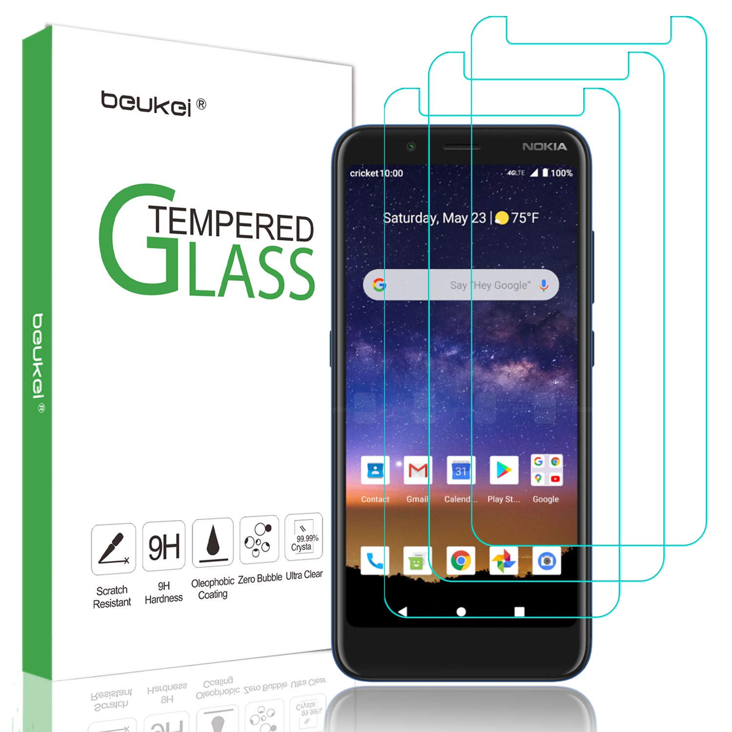 (3 Pack) Beukei Compatible for Nokia C2 Tava Screen Protector Tempered Glass,Full Screen Coverage, Anti Scratch, Bubble Free
