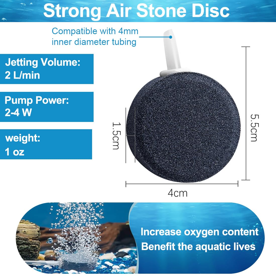 Lot de 4 Pierres à air d'aquarium, Pierre à oxygène pour étangs, Diffuseur d'oxygène à Bulles pour Aquarium,Aquarium Air Stone,Barboteur pour Aquariums,Diffuseur Air Aquarium