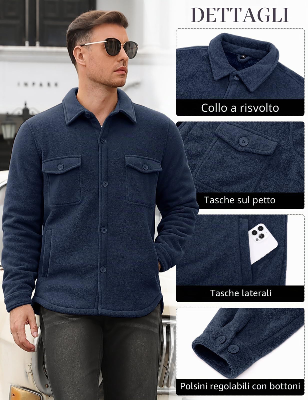 Xnova Giubbotto Invernale Uomo in Pile Termica Giacca da Lavoro Casual Giubbotti Invernali Calda con Risvolto Camicia in Flanella a Maniche Lunghe con Bottone Classico Jacket