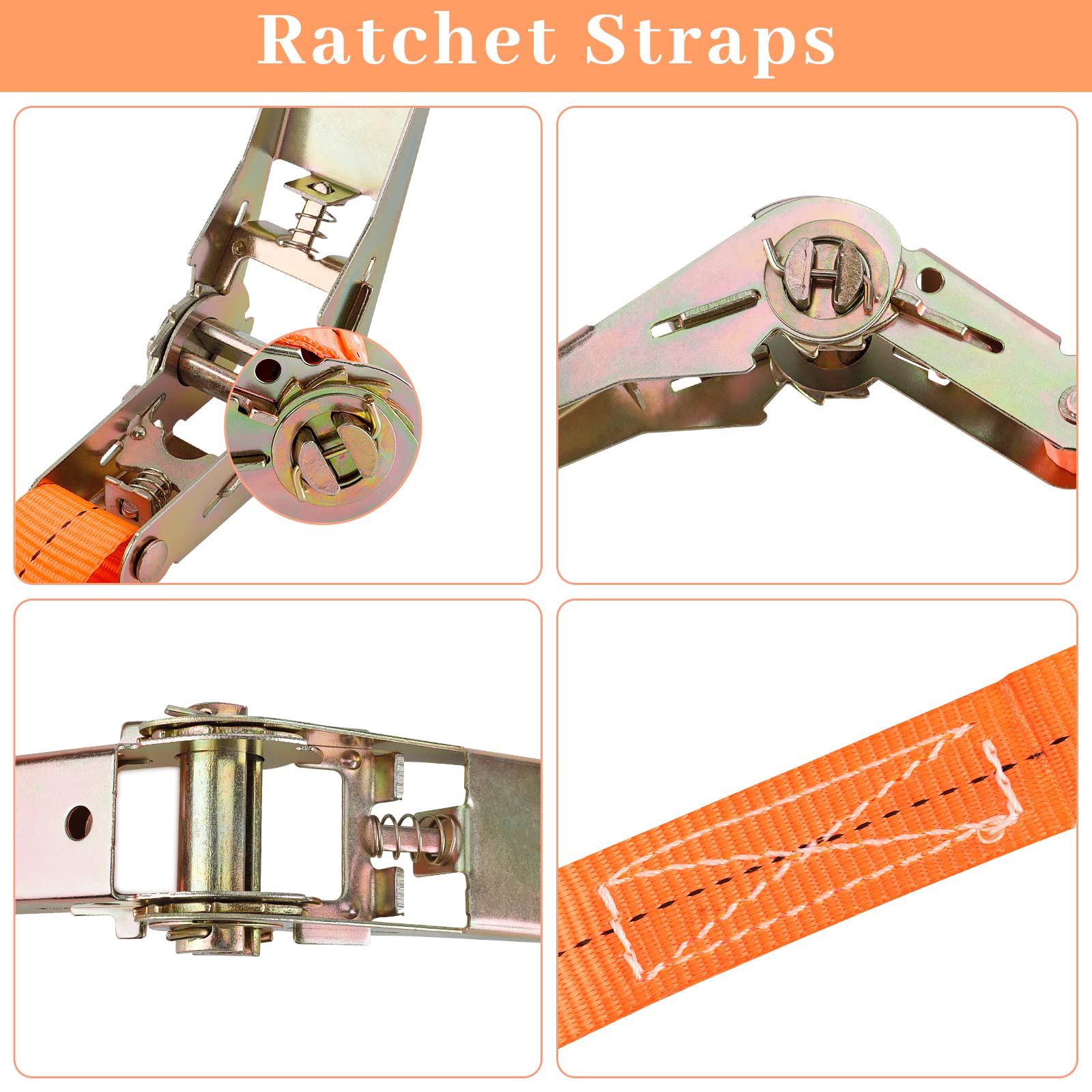 Sangle Polyester Acier 4 Sangles D'Arrimage à Cliquet 8m X 25mm - Charge Max 1000kg, Pour Transport Sécurisé Sangle Cliquet Arrimage