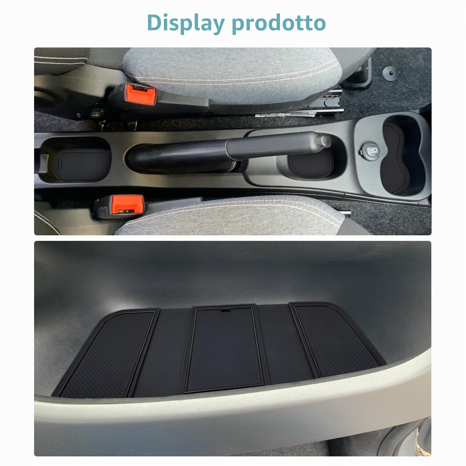 GAFAT Compatibile con Fiat Panda City Cross/Hybrid 2021-2024 2025 Tappetini Antiscivolo in Gomma, Panda Cross 2023 Tappetini Console Centrale, Cuciture della Porta, Panda Accessori [Non per 4X4](Nero)