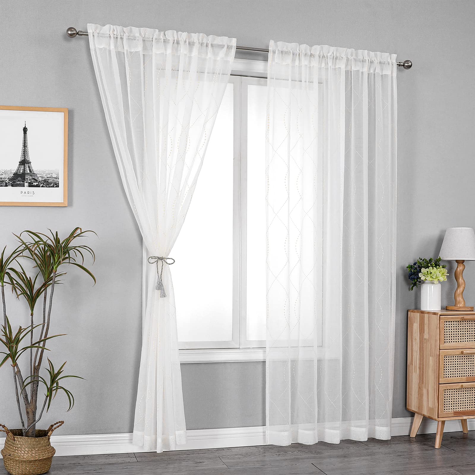 Amazon.co.jp: VISIONTEX ホワイト シアーカーテン 長さ84インチ 2
