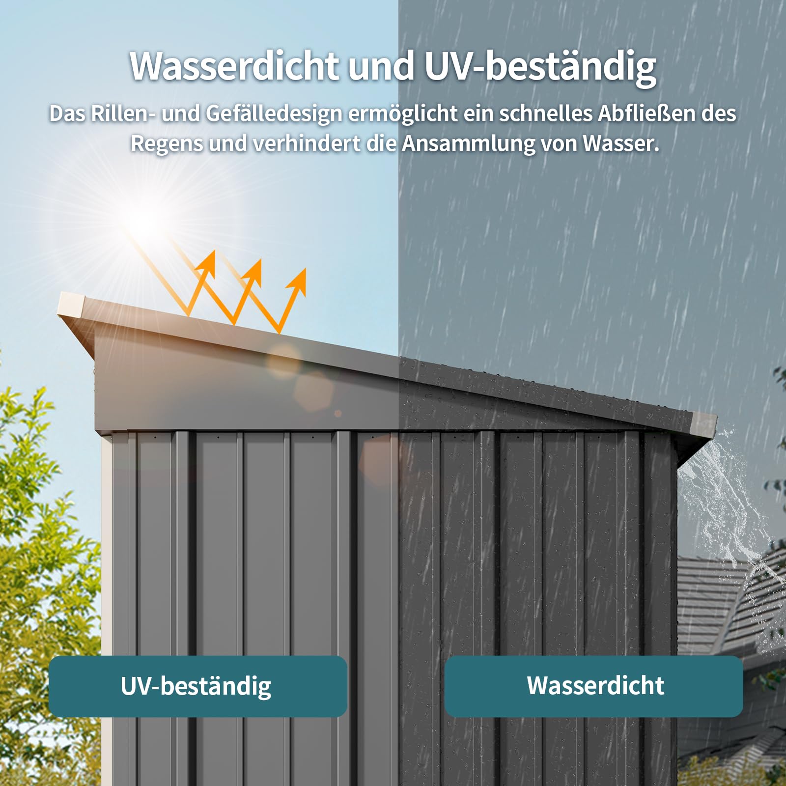 Bealife Metall-Geräteschuppen 180 x 162 x 95 cm, Geräteschuppen aus Stahl, Gartenschuppen, Lagerschuppen im Freien, Gartenhaus für Hinterhof, Terrasse, Rasen (Grau)