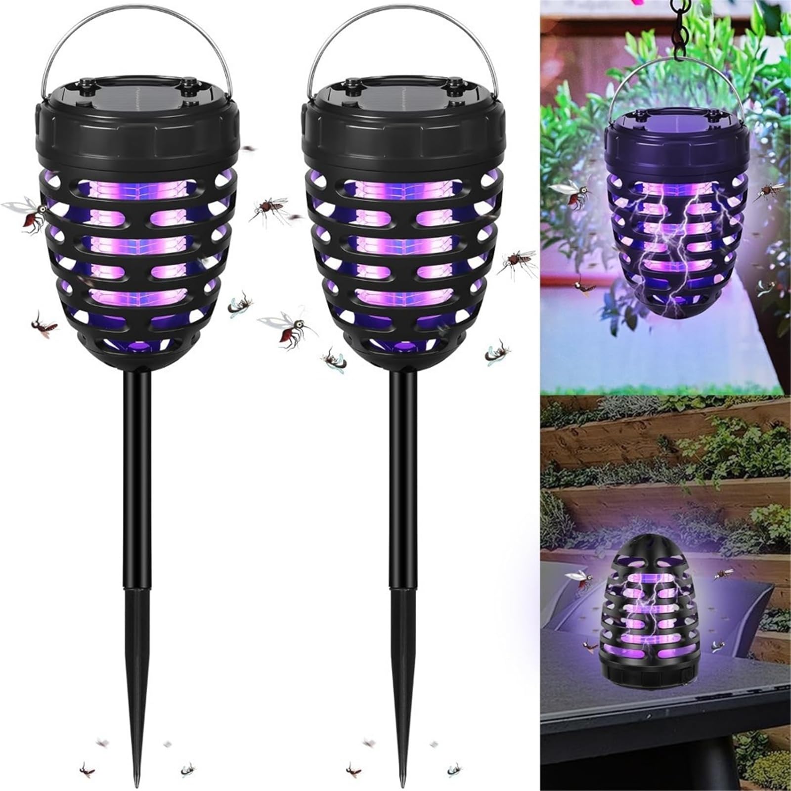 Lampada anti-zanzare solare potenziata da 2 pezzi, efficace per esterni, per patio e vialetti da giardino
