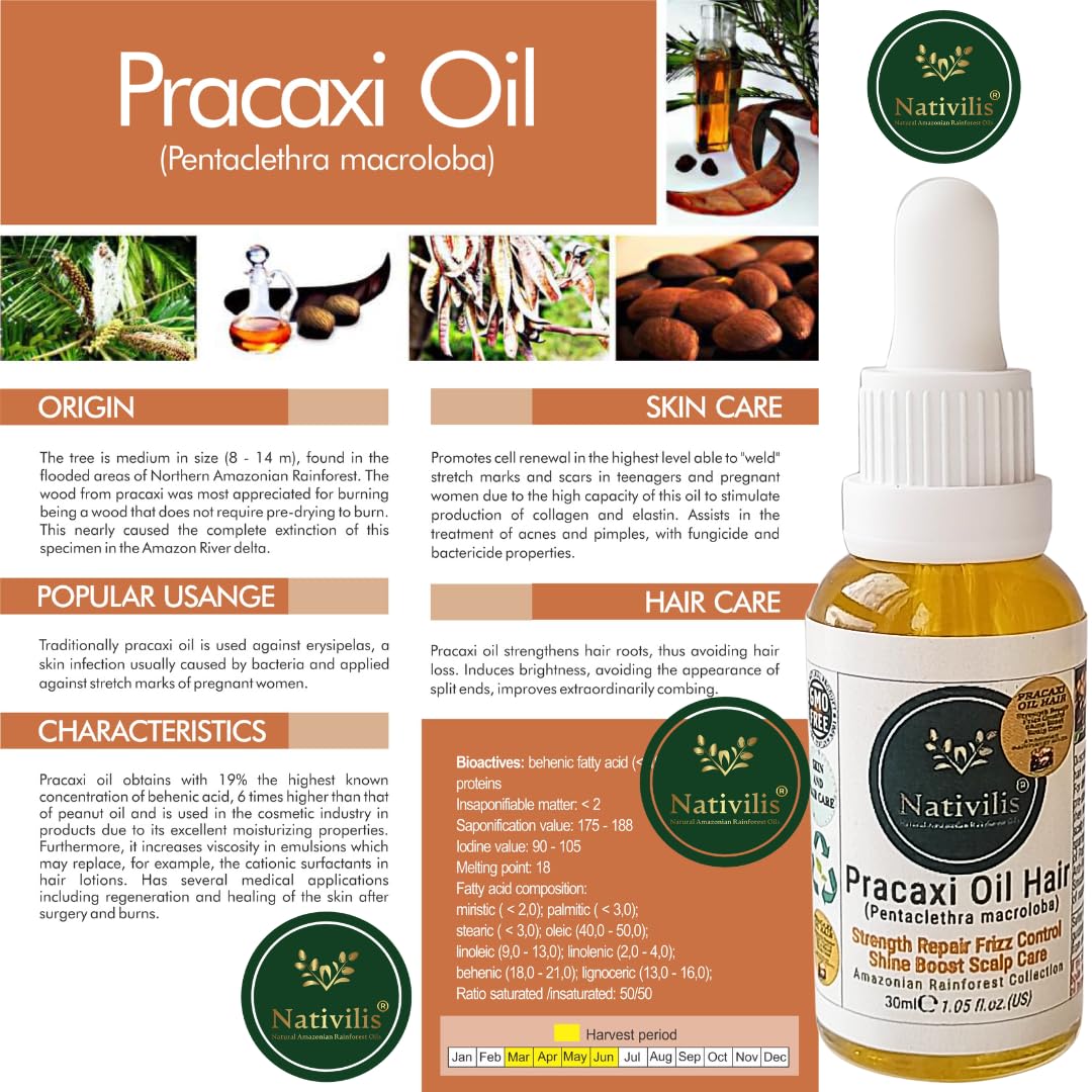 Pracaxi Oil 100% Pure – Amazoner Forest Olejek do włosów i skóry głowy (30 ml) – Anti-Frizz, głębokie nawilżenie i połysk – naturalna pielęgnacja włosów
