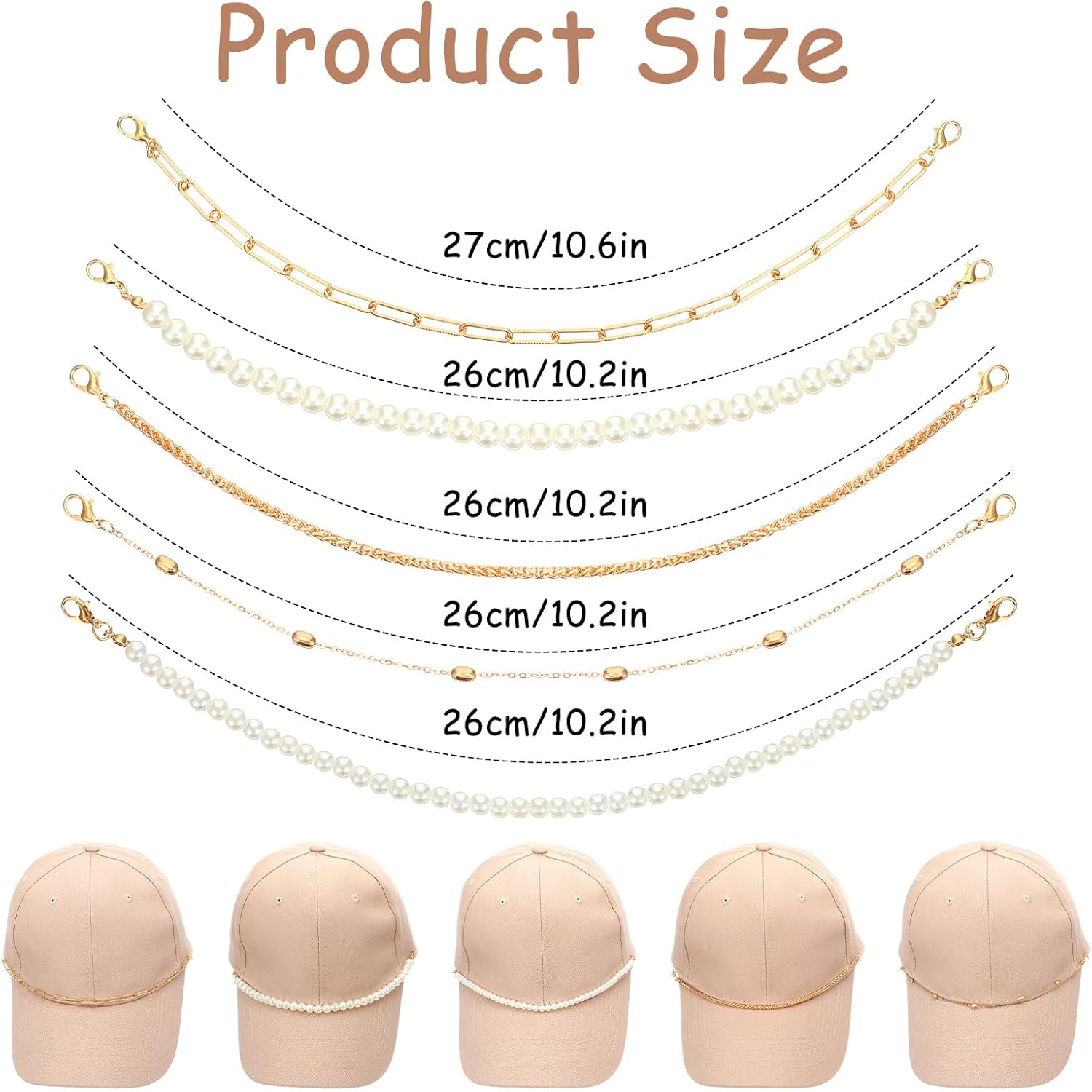 5 PCS Trucker Hat Chains Detachable Gold Pearl Hat Chains DIY Mesh Baseball Cap Accessories for Women Men Metal - Image 3
