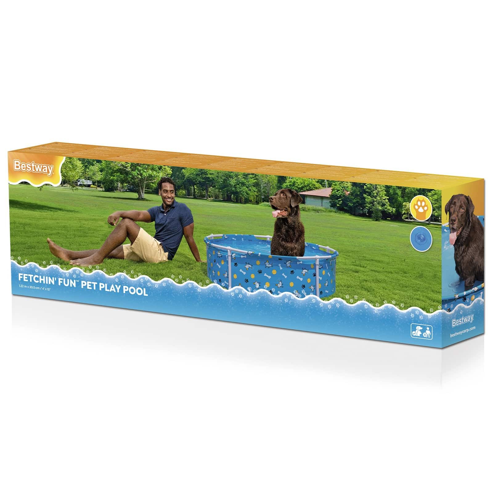 Bestway Piscine de Jeu pour Animaux de Compagnie Hors Sol Bleue, Bassin pataugeoire Tubulaire en PVC et Acier, 122 x 30,5 cm, résistante aux UV et aux crevaisons pour Jardin extérieur été