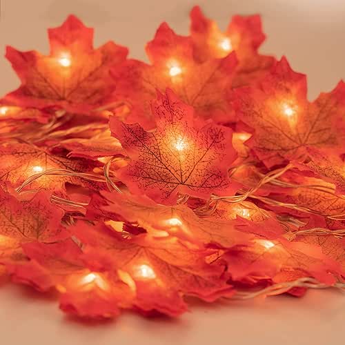 Fall Garland with Lights, Fall Maple Leaves String Light, 6.56ft