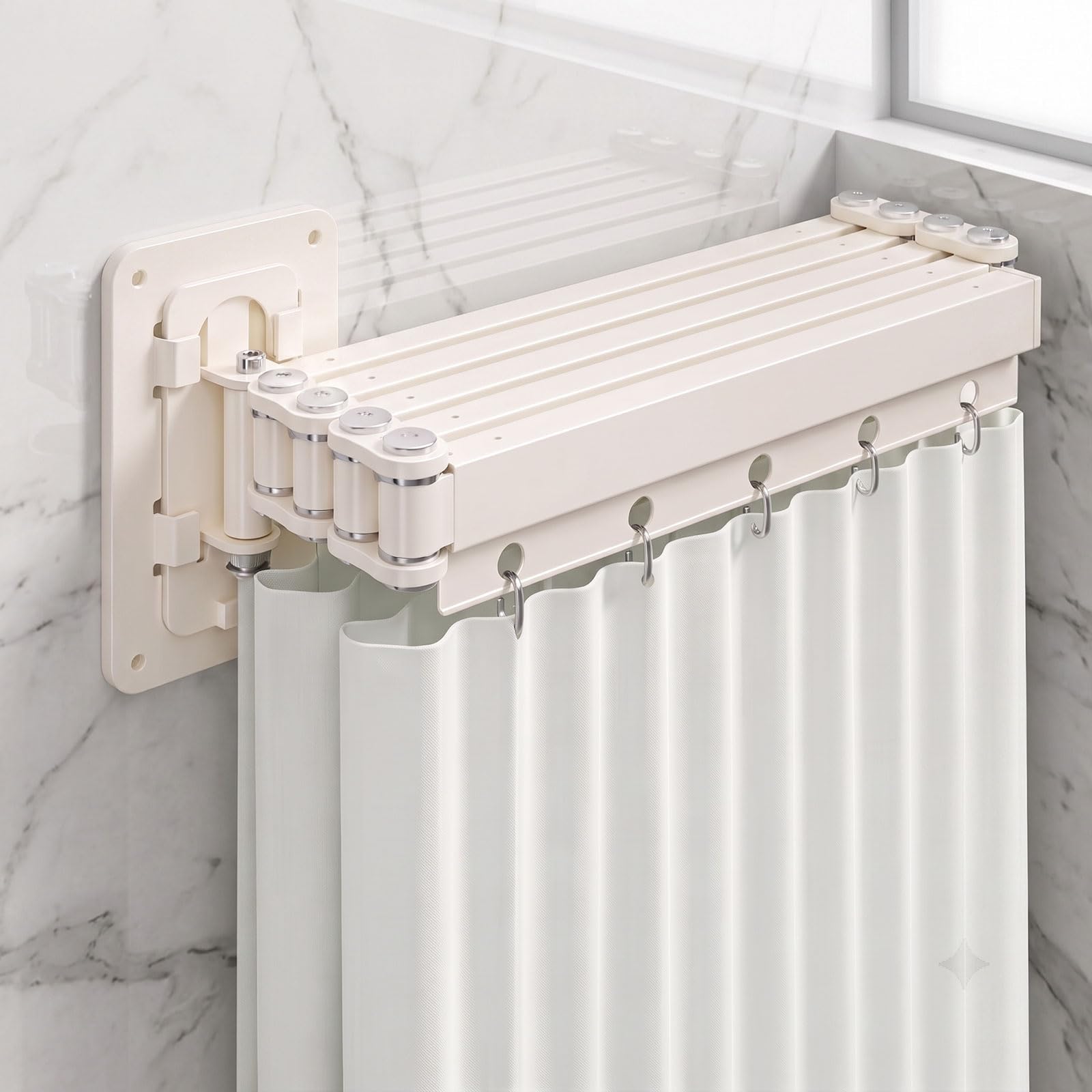Barra de cortina de ducha sin taladrar, 1,8 m x 194 cm, barra de cortina de esquina plegable con ventosa, forma L/U, estable y ajustable para cortina de ducha de esquina, accesorios de baño (blanco)