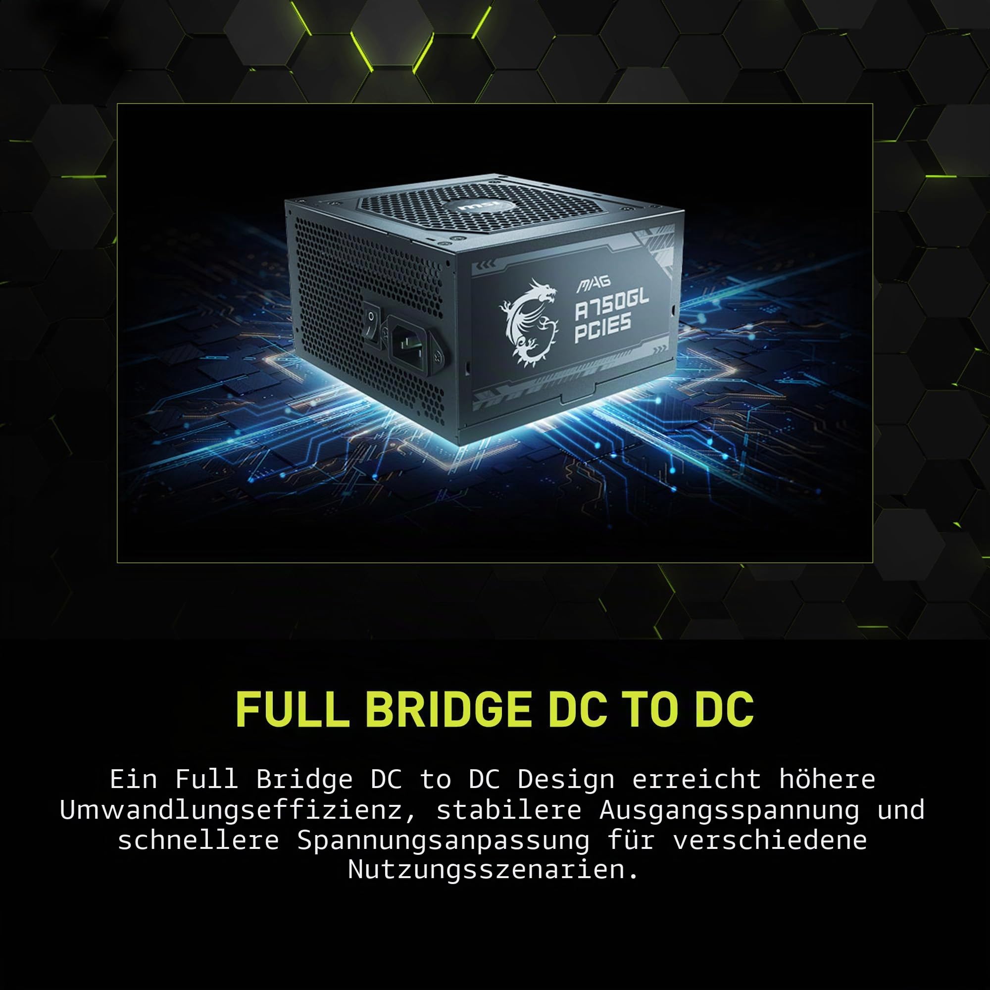 MSI MAG 750W Netzteil 80 Plus Gold – Natives 16-poliges Steckerdesign – vollständiges modulares Design – 7 Jahre Garantie – industrieller Schutz mit OVP, OCP, OPP, OTP, SCP, UVP [MAG A750GL PCIE5]
