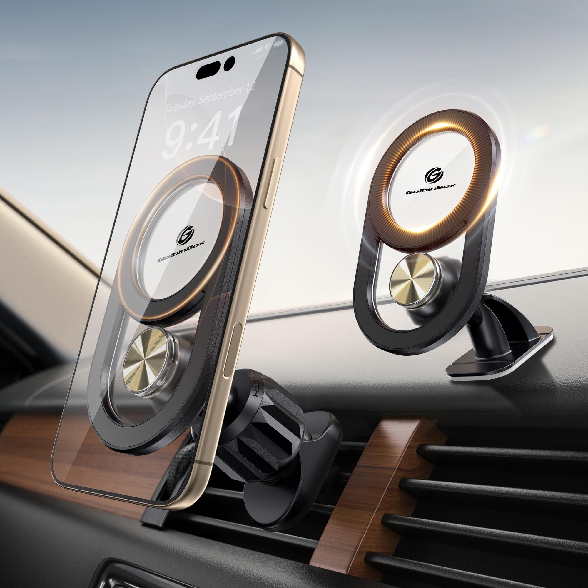 GolbinBox for Magsafe Car Mount 17 N55 Strong Magnets 2-in-1 Magnetic Car Phone Holder for Air Vent or