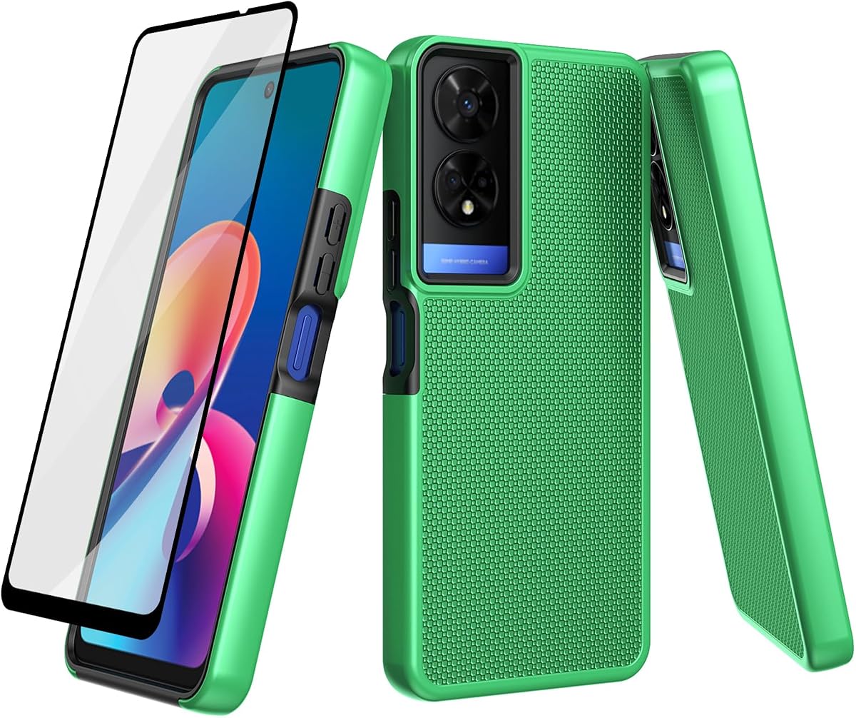 Ailiber for TCL 50 XE 5G/NxtPaper Case Slim Cover, Screen Protector-Green | Non Slip Texture Back, Dual Layer Silicone Bumper, Soft Rubber Hard Back Shockproof Protective, Comfortable Grip Sense
