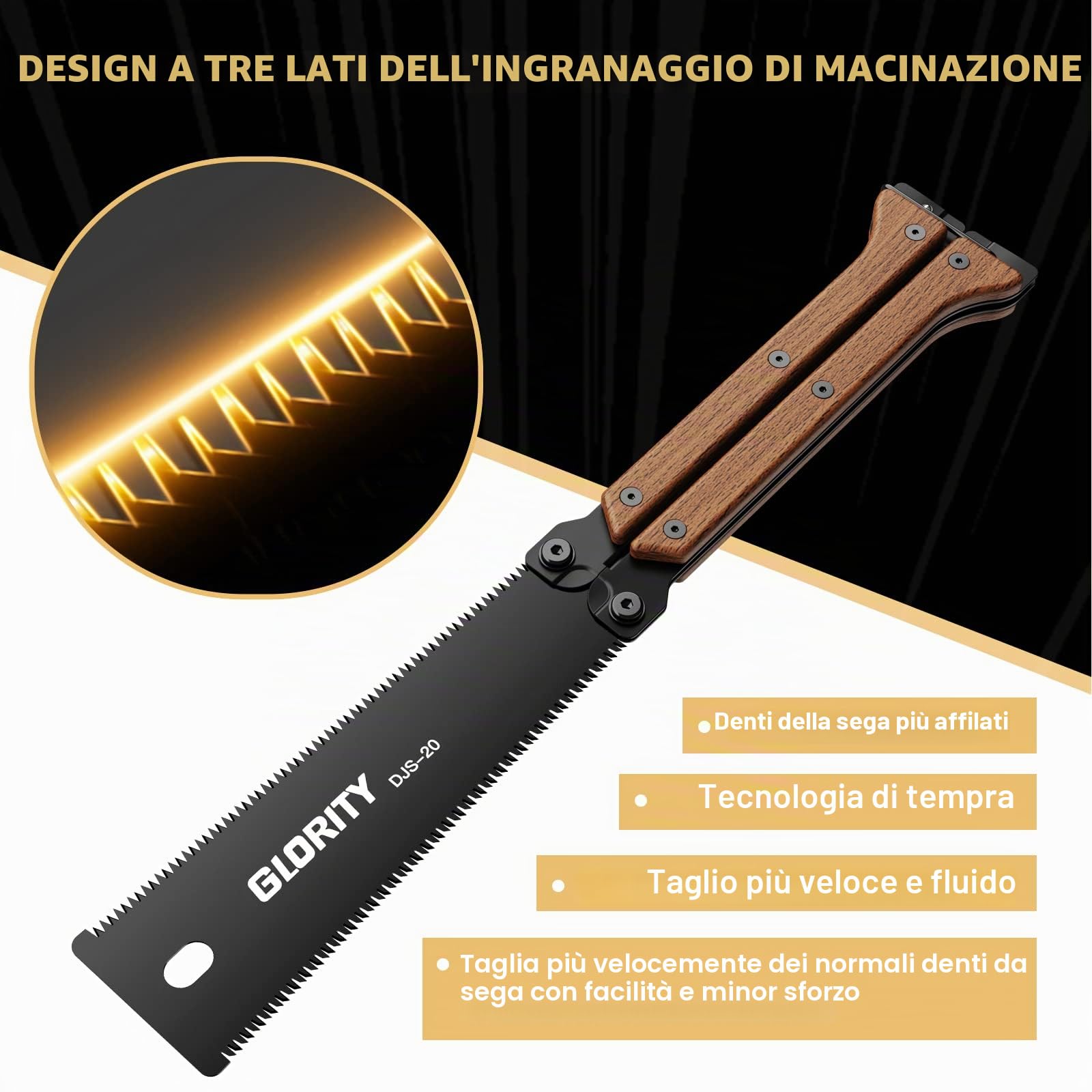 Sega Giapponese GLORITY 140mm con Doppi Bordi di 13/14 TPI, Lama SK5, Tre Lati Disegno Denti di Rettifica, Sega Pieghevole per Lavorazione del Legno e Fai da Te