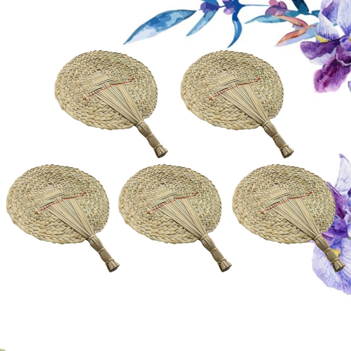 CALLARON 5pcs Woven Grass Hand Fan, Eco Friendly Handmade Summer Accessory