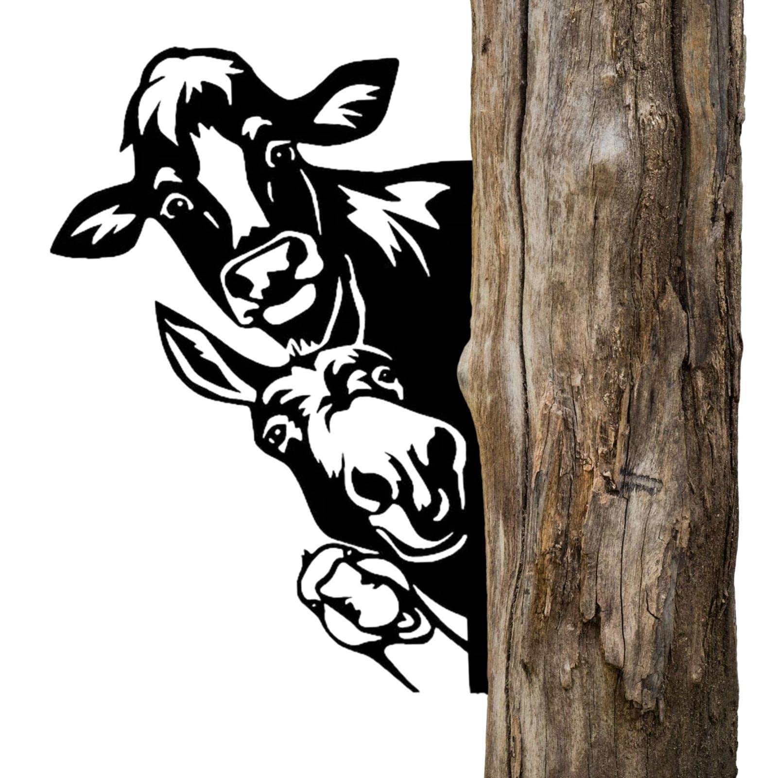 JeannyPeeping Cow Metal Art Farm Garden Decor Garden Fence Decoration Farm Peeping Animal Metal Art for Outdoor Farmhouse Yard Lawn