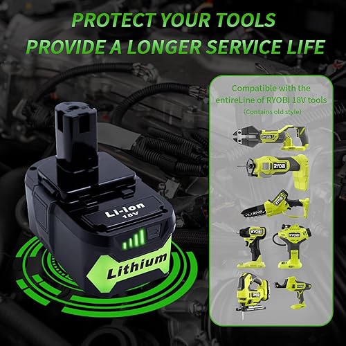Miniatura 3 de 2 Packs 6.0Ah 18V Battery Replacement for Ryobi 18V Lithium-Ion Battery, Compatible with Ryobi 18 Volt Batteries Cordless Power Tools