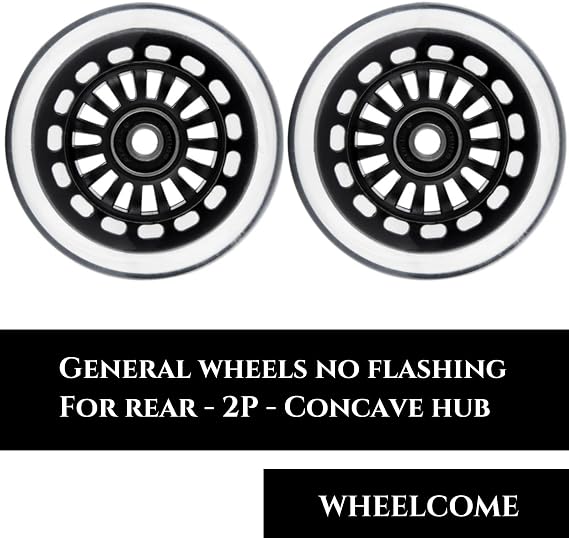 Wiggle Car Replacement Wheels Set Upgrade for Swing Cars and Wiggle Car Ride-on Toys (2 Light Up Flash Front Wheels w/Flat Hub, 2 Rear Wheels w/Concave Hub) (Black Hub Clear Wheel)