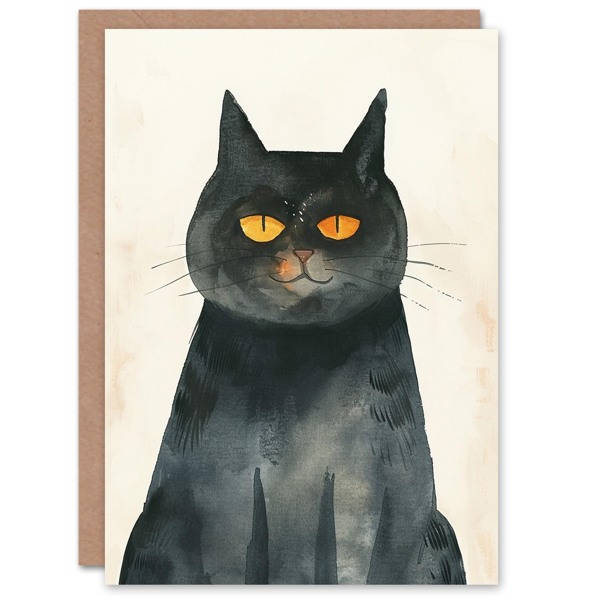 Artery8 Black Cat Lover Cheeky Smile Pet Watercolour Blank For Him Or Her Art Birthday Card