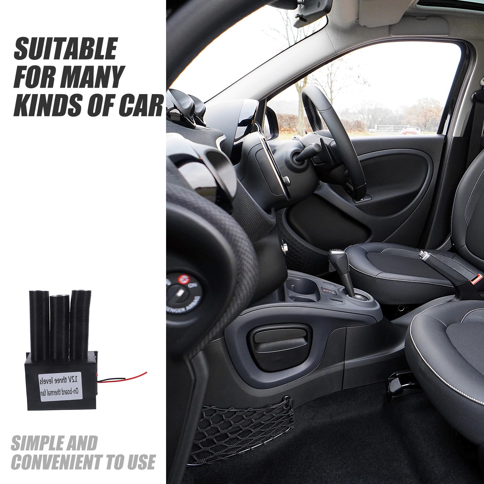 Desempañador de Coche Descongelador Eléctrico Negro para Ventana y Coche, Abs y Aleación de Aluminio, bajo Ruido, Visión Clara, 800w, para Desempañar y Descongelar