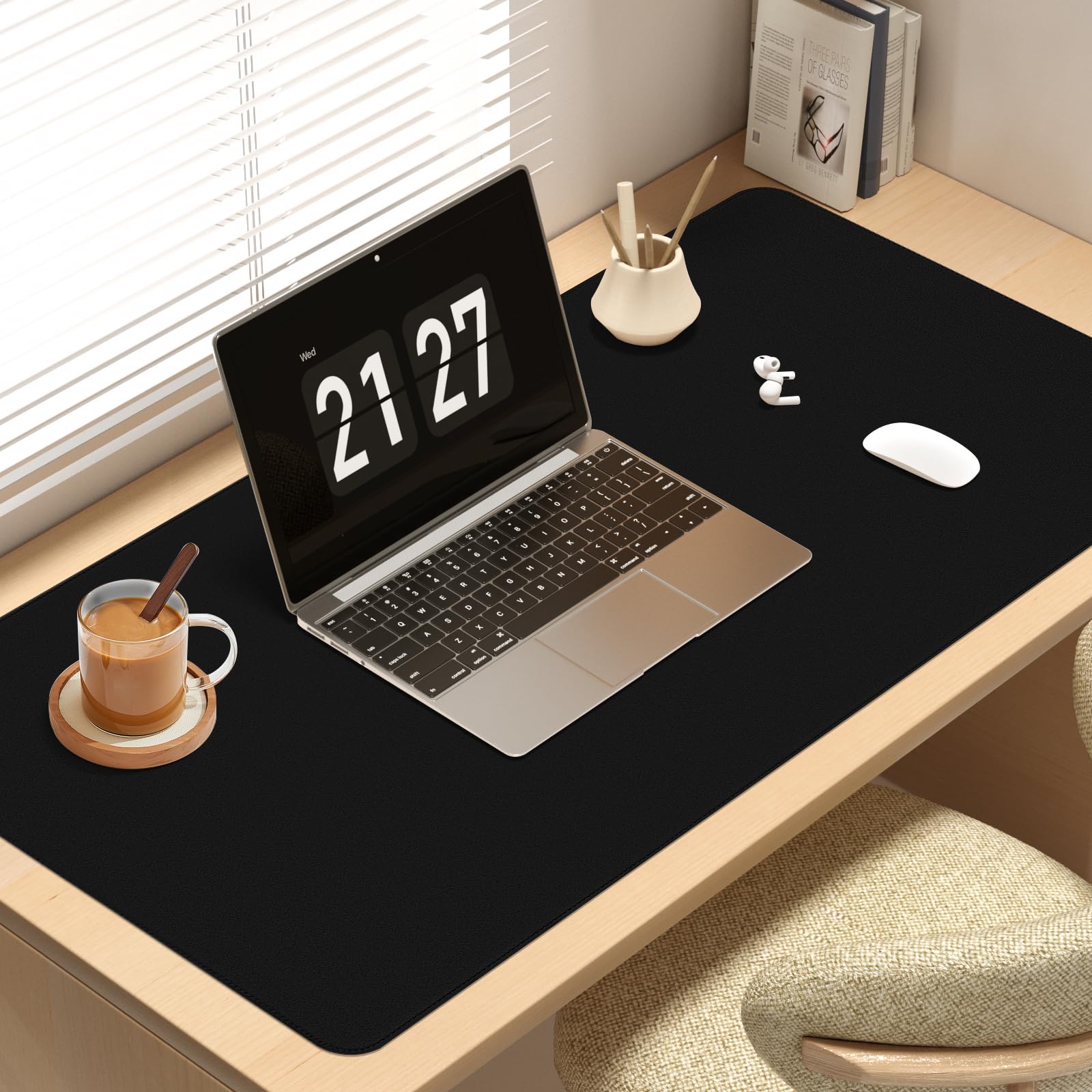 Vicwe Sous-Main 120x43cm Tapis de Souris en Cuir PU Antidérapant Imperméable Noir