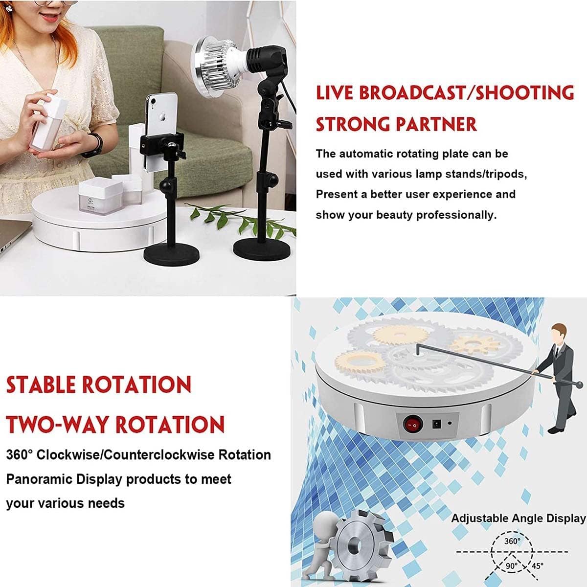 Motorized Turntable Display with Remote Control, 360 Degree Electric Rotating Turntable Display Stand for Photography Video Shooting Props (Black 30cm)