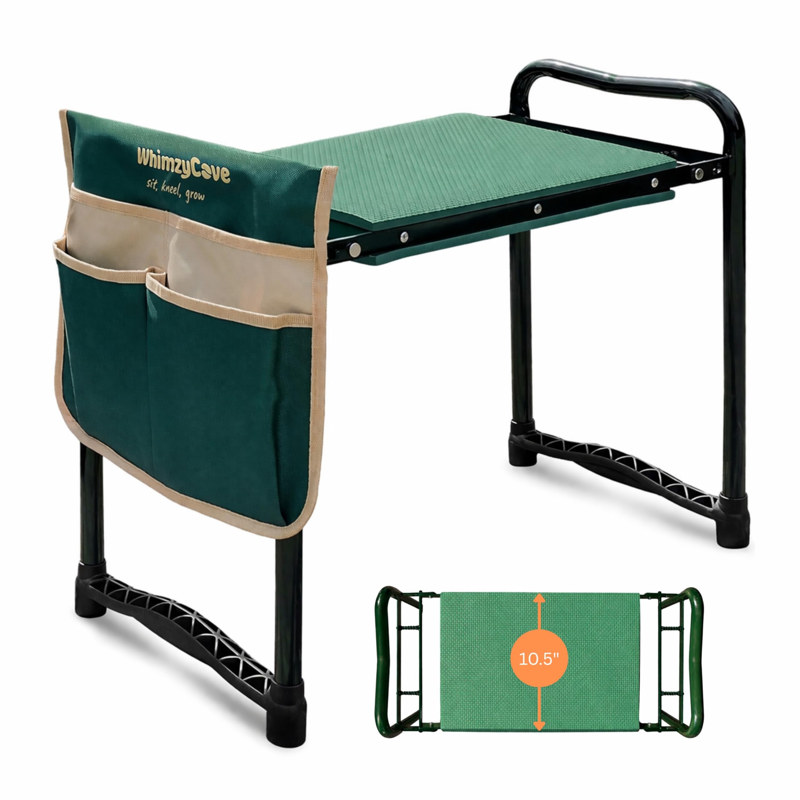 WhimzyCove Garden Kneeler seat with handles and kneeling stool with tool bag- multi-use 2 in 1 heavy duty soft foldable, Gardening gifts,Portable Lightweight allotment equipment gift