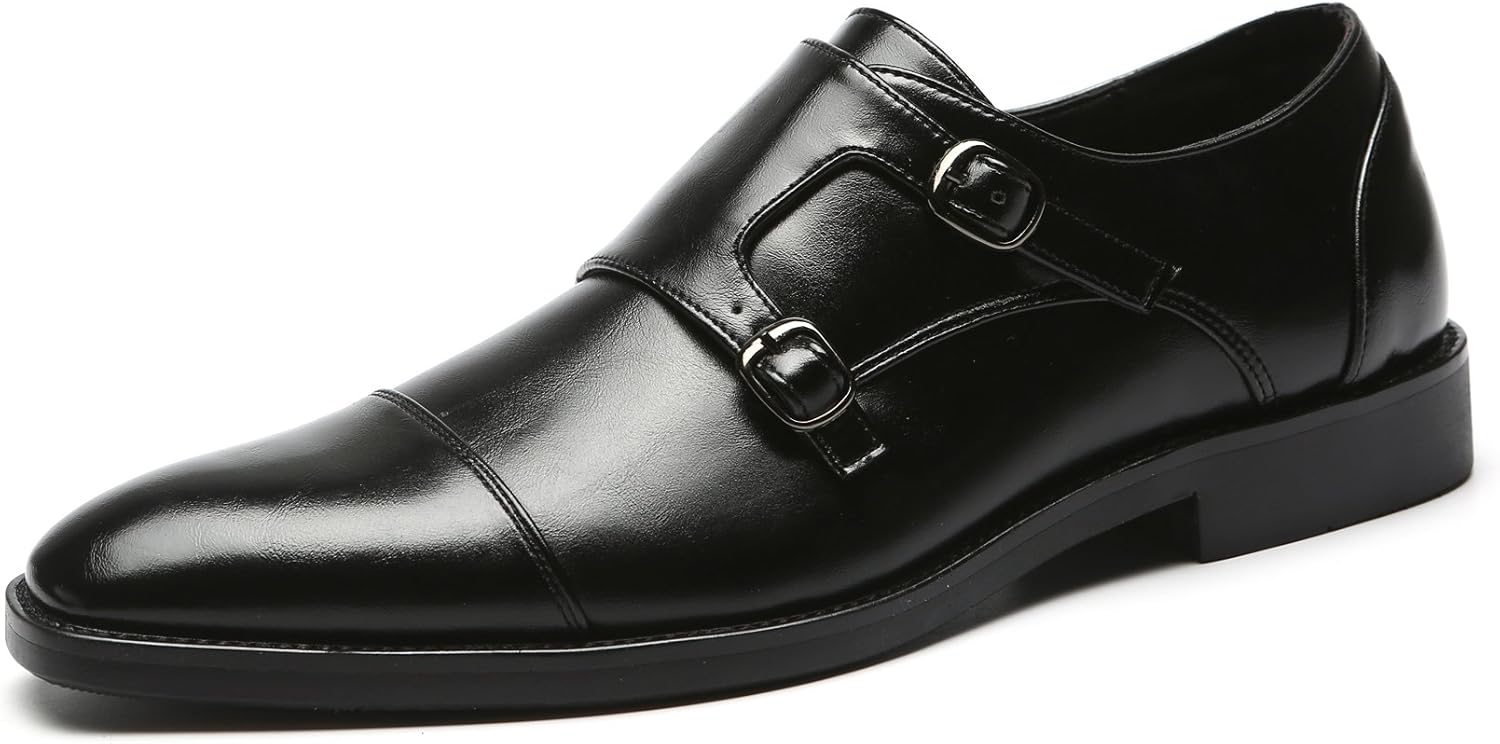 Mens Dress Shoes Double Monk Strap Slip On Loafer Shoes Oxford Leather Shoes for Men Black 8.5 D(M) US