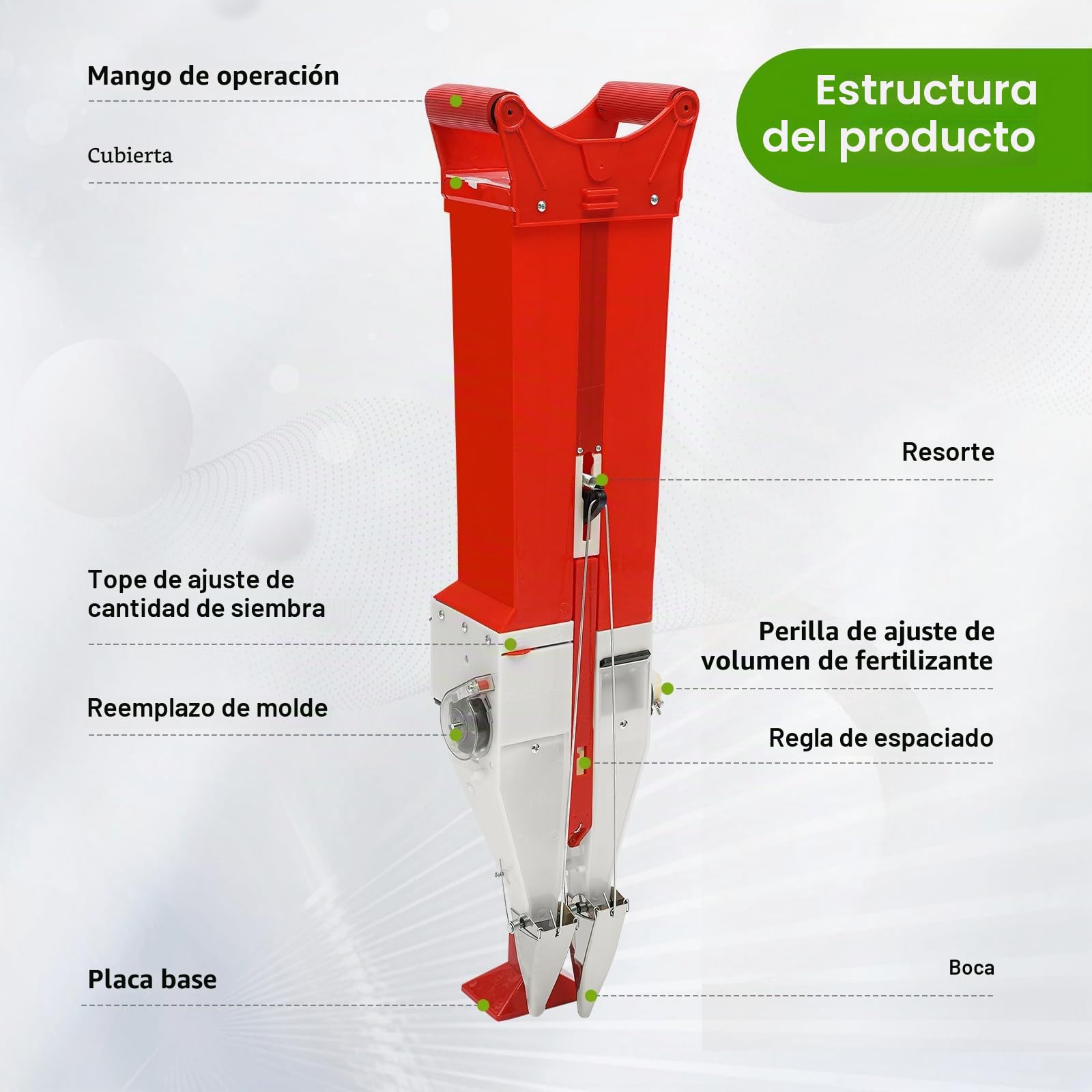 Sembradora automática, sembradora Manual de precisión de Metal para jardín, sembradora Ajustable manualmente para Vegetales, Capacidad de Caja de Semillas de 1,1 kg