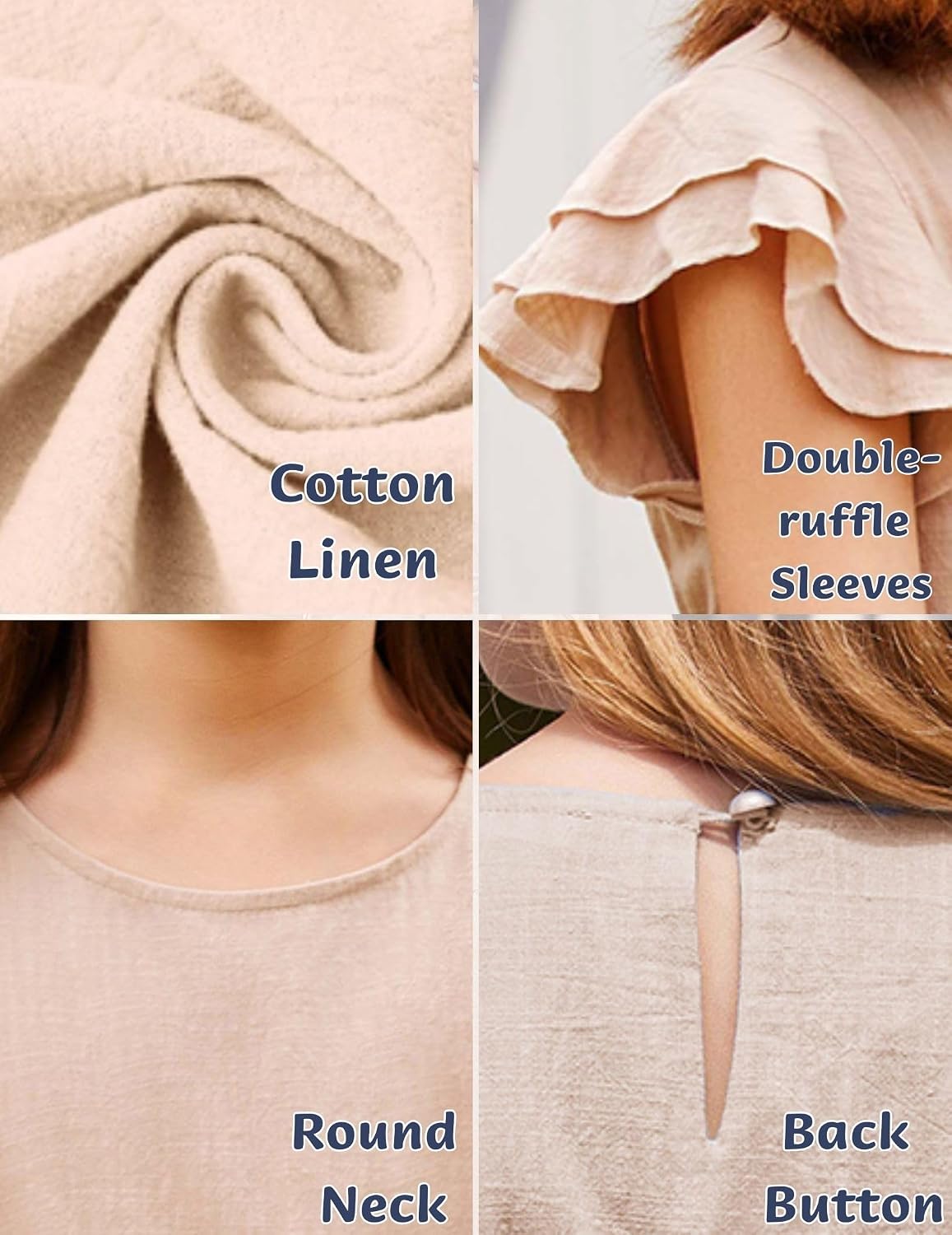 Arshiner Toddler Cotton Linen Dress Summer Casual Party Double-Ruffle Sleeves Dresses 2-6Y