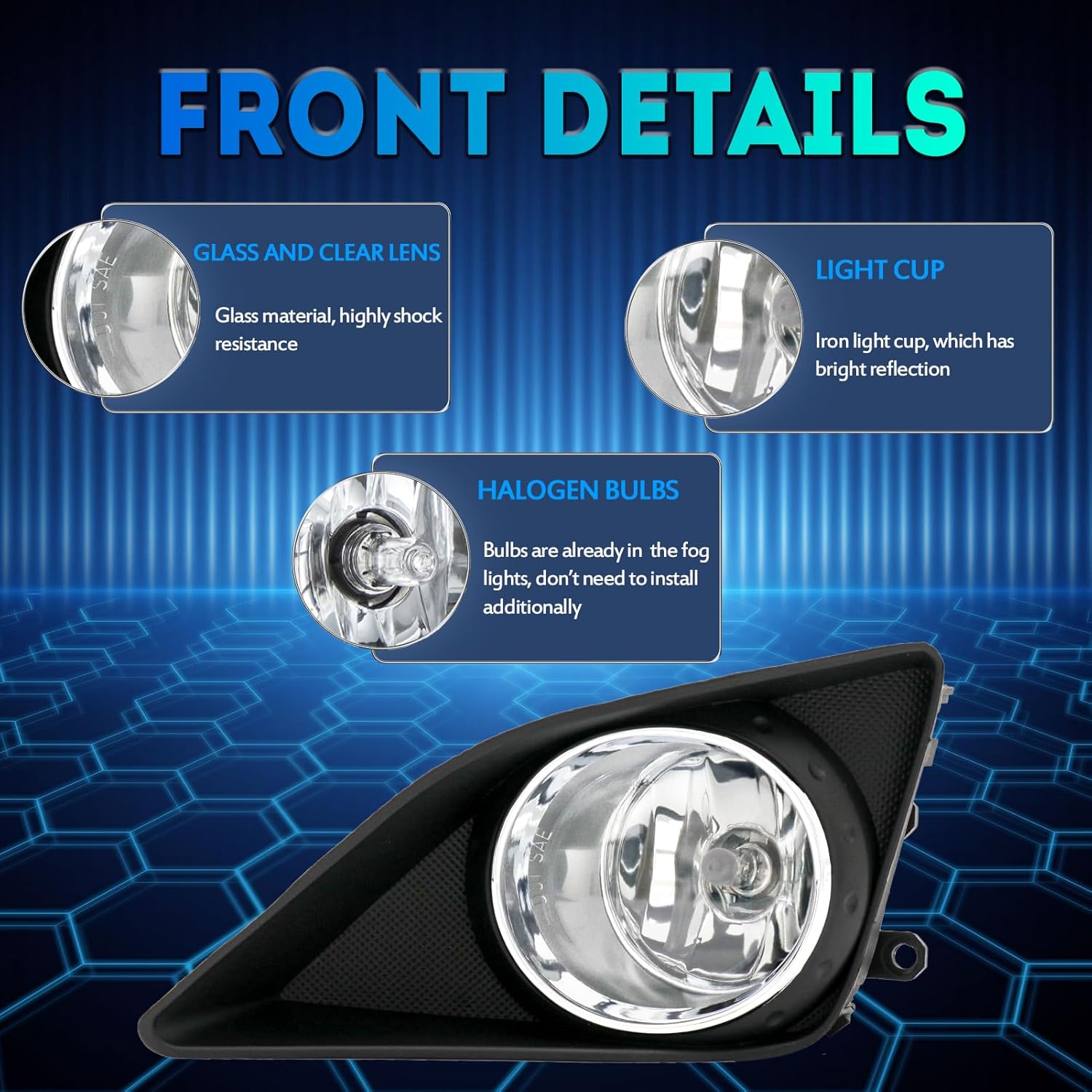 Fog Lights Lamps Replacement for 2008 2009 2010 Toyota Corolla Altis Fog Light Compatible with H11 12V 55W Halogen Bulbs Switch and Wiring Kit