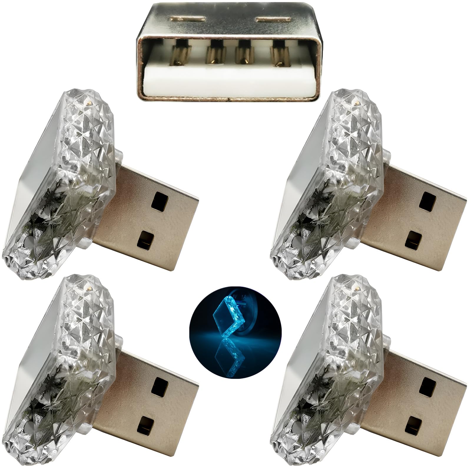 Produktbild von CTRICALVER USB-Rhombus-Nachtlicht 5V/1A – 4er-Set, Touch-Dimmer, Pink, Für Auto, Powerbank & Co.